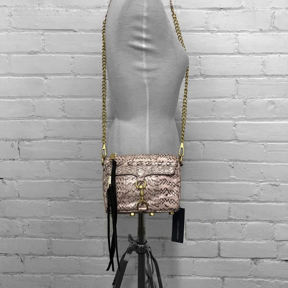 Rebecca Minkoff Mini Mac Snake Embossed Pink Leather Crossbody / Clutch Bag NWT - Picture 3 of 4